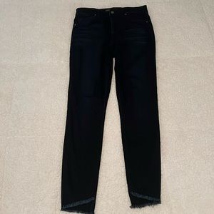 Darkest blue wash skinny straight leg jeans with taper
